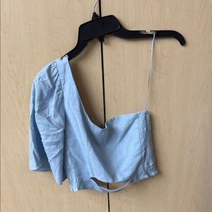 Zara Light Blue One-Shoulder Crop Top
